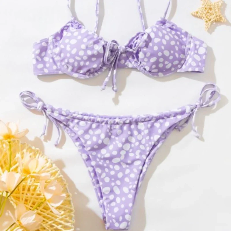 Dwuczęściowy strój kąpielowy bikini w kropki - Image 2