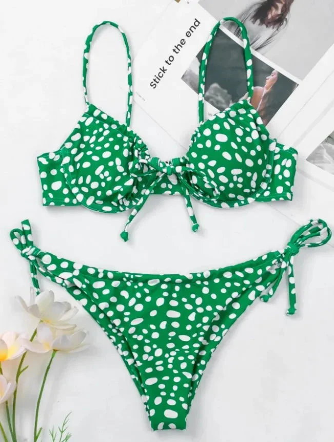 Dwuczęściowy strój kąpielowy bikini w kropki - Image 4