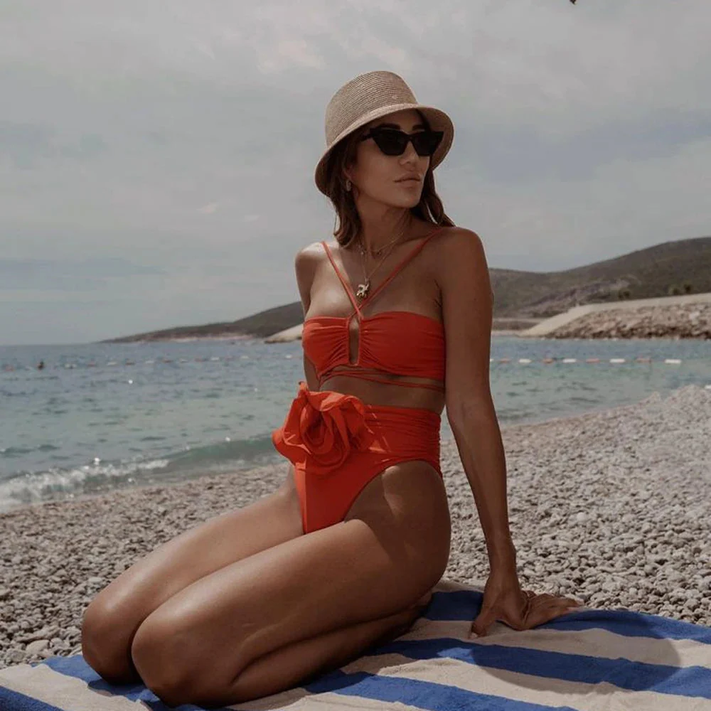 Dwuczęściowy strój kąpielowy bikini wiązany z wysokim stanem - Image 3