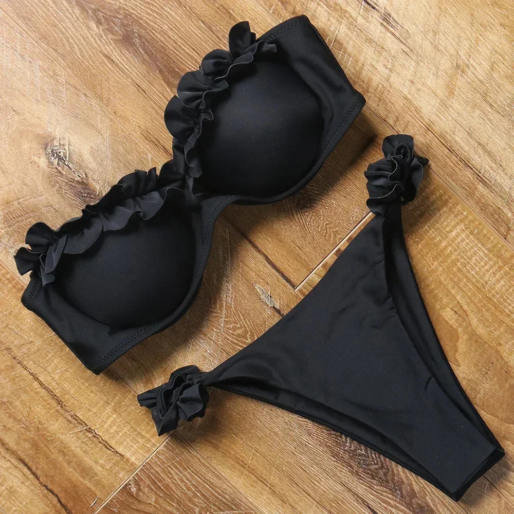 Dwuczęściowy strój kąpielowy bikini z ozdobną falbanką - Image 3