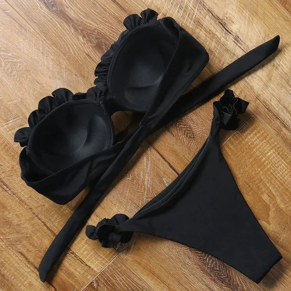 Dwuczęściowy strój kąpielowy bikini z ozdobną falbanką - Image 4