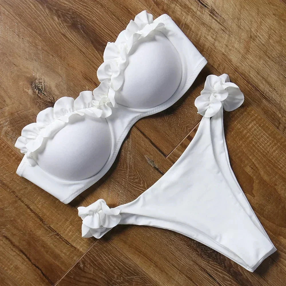 Dwuczęściowy strój kąpielowy bikini z ozdobną falbanką - Image 5