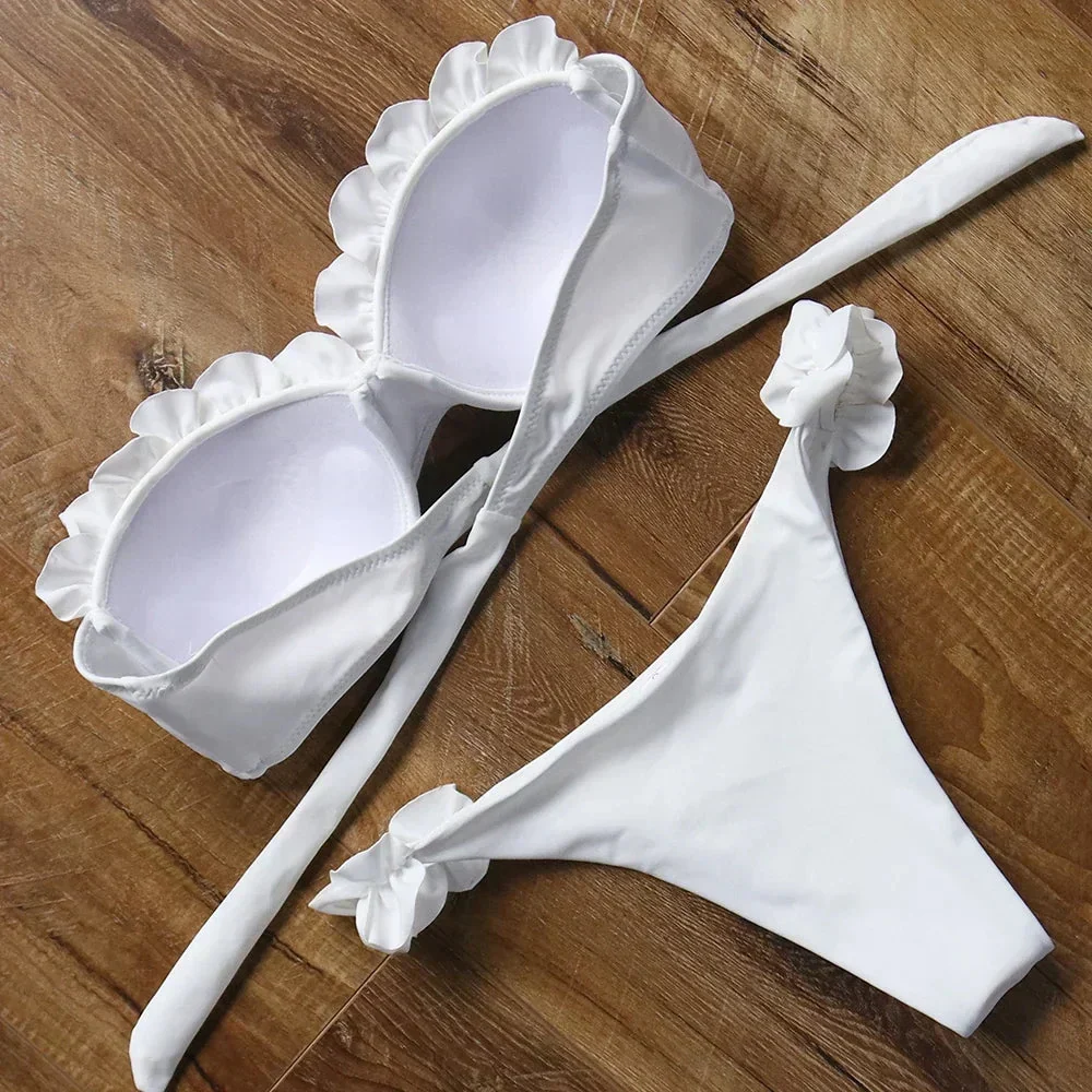 Dwuczęściowy strój kąpielowy bikini z ozdobną falbanką - Image 6