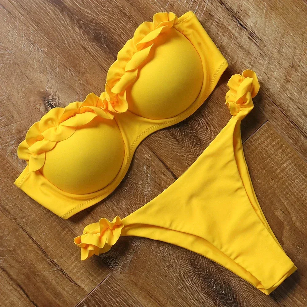 Dwuczęściowy strój kąpielowy bikini z ozdobną falbanką - Image 7