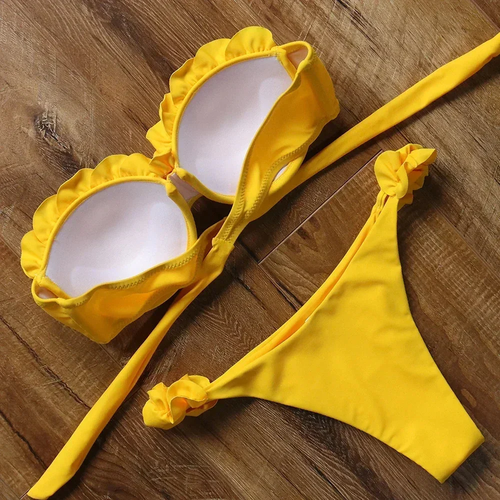 Dwuczęściowy strój kąpielowy bikini z ozdobną falbanką - Image 8