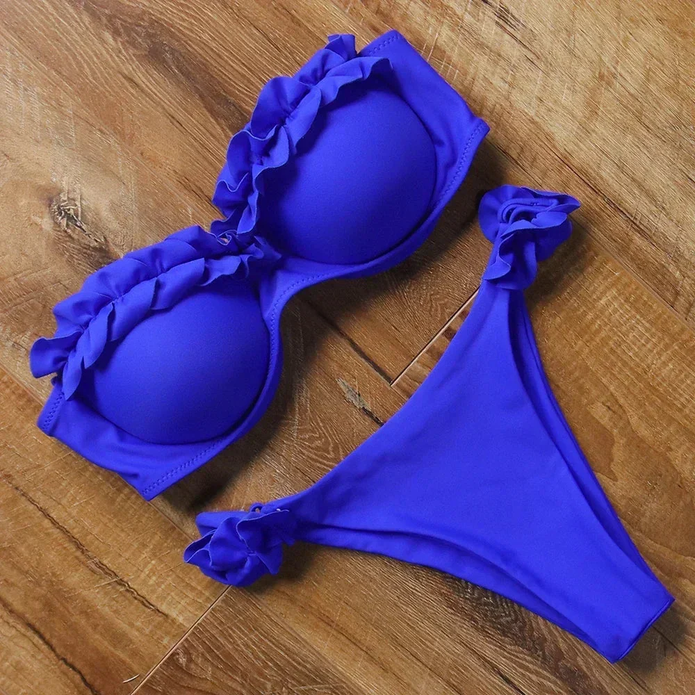 Dwuczęściowy strój kąpielowy bikini z ozdobną falbanką - Image 9