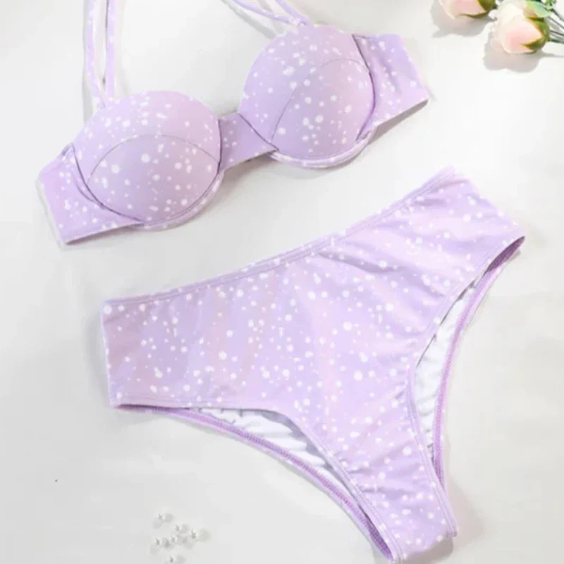 Dwuczęściowy strój kąpielowy bikini w kropki z wysokim stanem - Image 4
