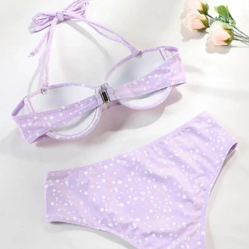 Dwuczęściowy strój kąpielowy bikini w kropki z wysokim stanem - Image 5