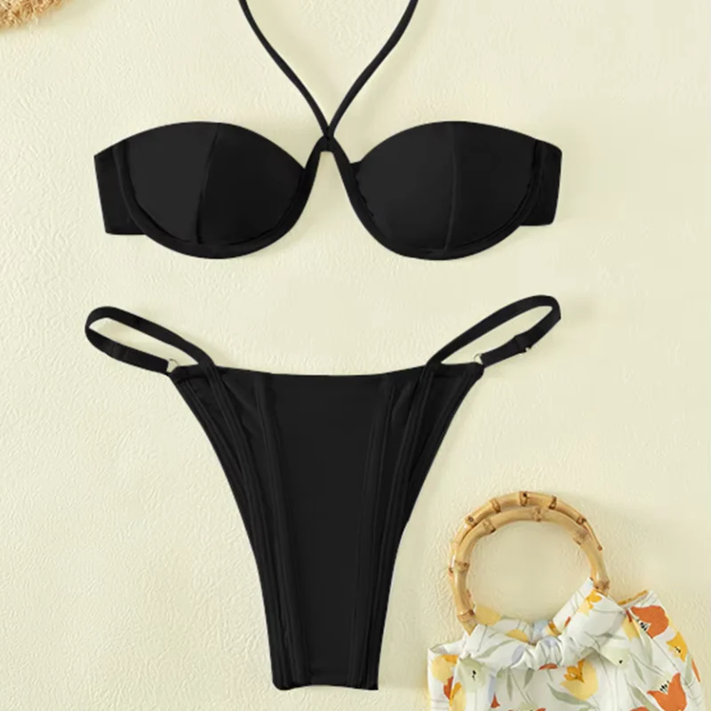 Dwuczęściowy strój kąpielowy bikini wiązany na szyi - Image 3