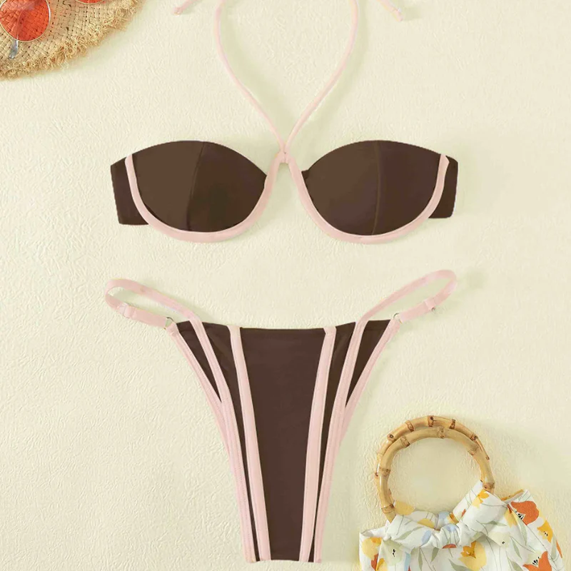 Dwuczęściowy strój kąpielowy bikini wiązany na szyi - Image 5