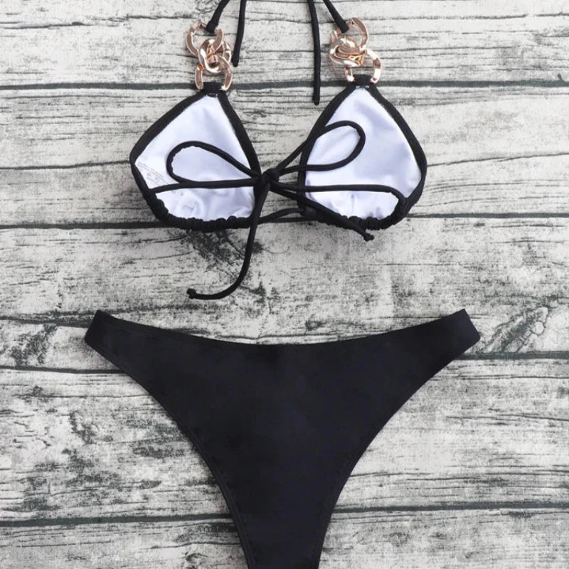 Dwuczęściowy strój kąpielowy bikini z łańcuszkiem - Image 4