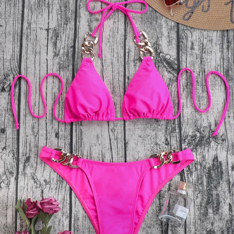 Dwuczęściowy strój kąpielowy bikini z łańcuszkiem - Image 7