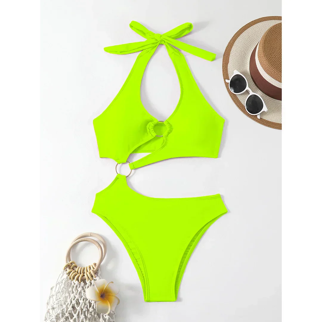 Monokini z ozdobnymi złotymi pierścieniami - Image 17
