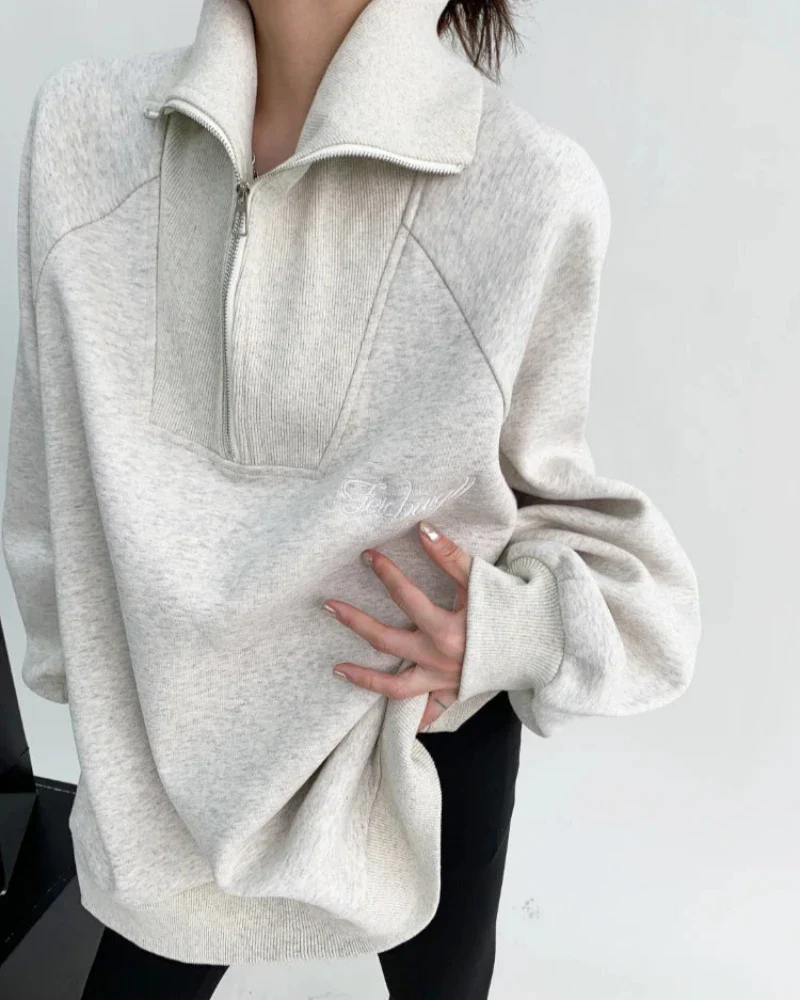 Luźna bluza oversize z zapięciem na zamek - Image 4