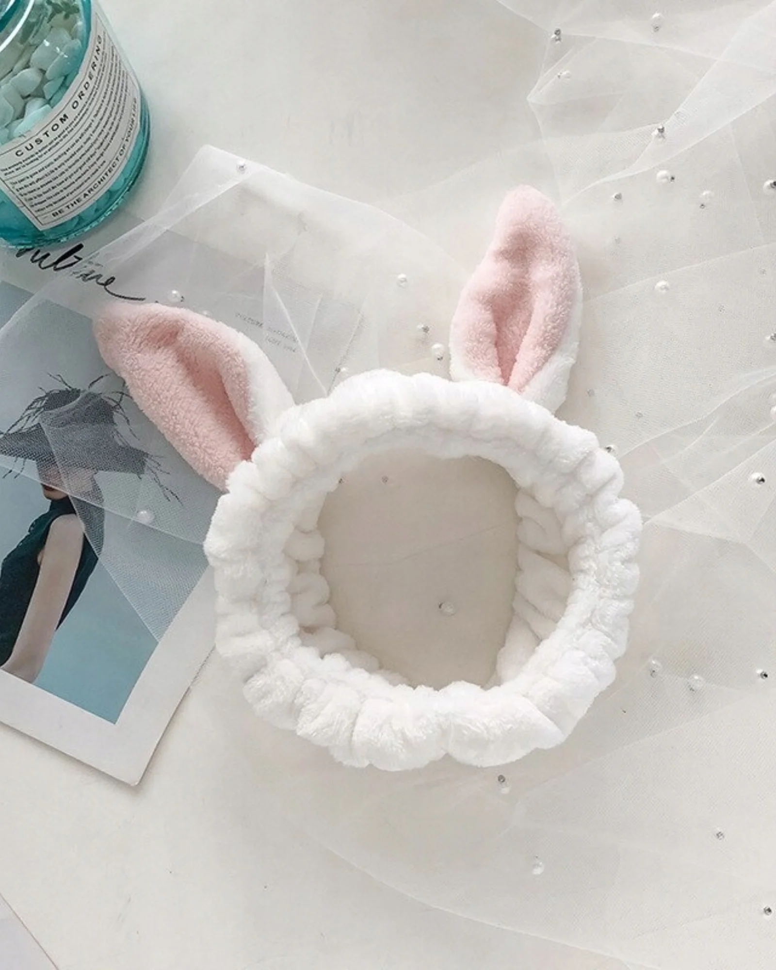 Puchata opaska na głowę z uszkami królika - Image 4
