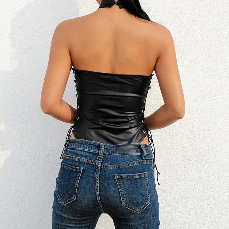 Skórzane body z wiązaniem - Image 3