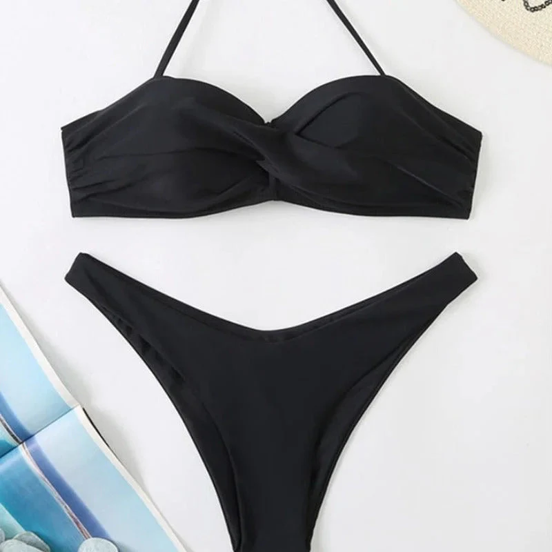 Dwuczęściowy strój kąpielowy bikini wiązany na szyi - Image 3