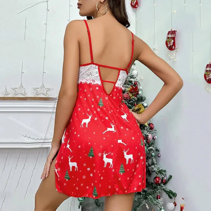 Świąteczna koszula nocna z wycięciami i koronką - Image 6