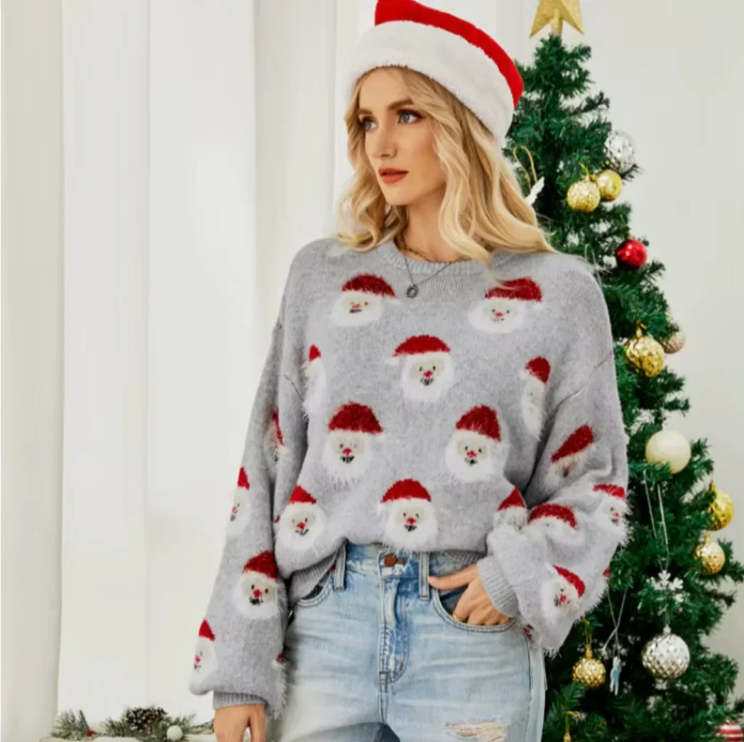 Świąteczny sweter z motywem Mikołajów - Image 3
