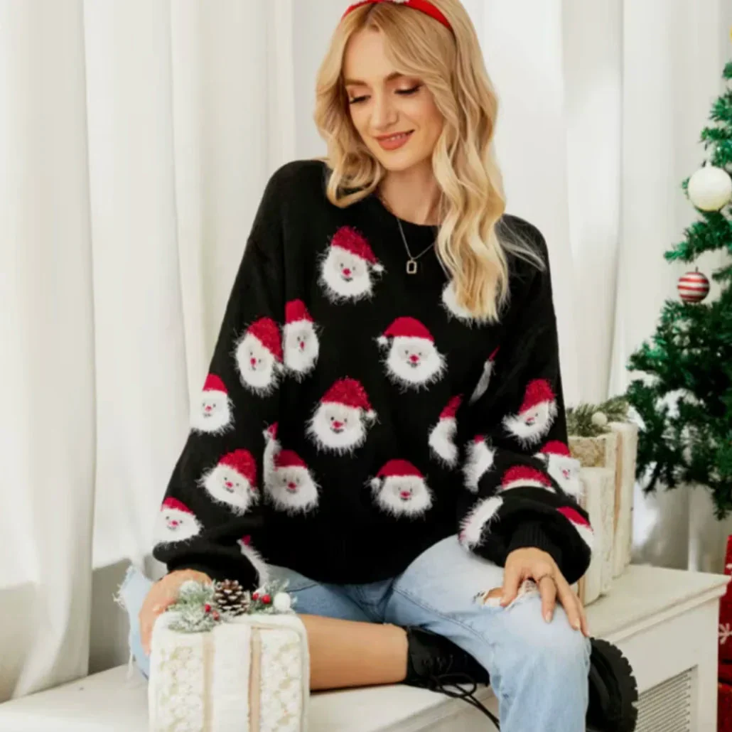 Świąteczny sweter z motywem Mikołajów - Image 5